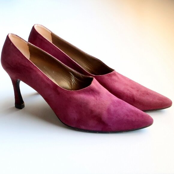 Yves Saint Laurent Shoes - Yves Saint Laurent Burgundy Suede Leather Pointy Toe Heels Pumps Formal Shoes